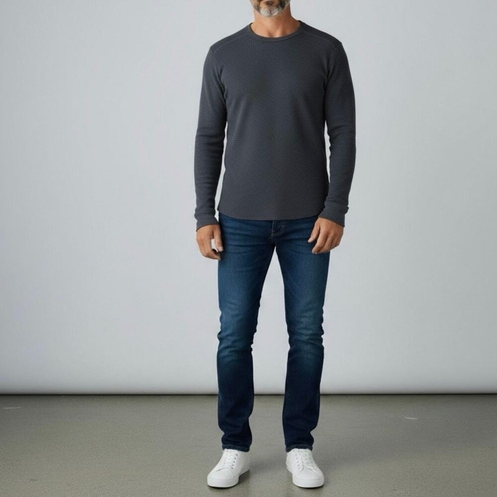 Vince Men’s Double-knit Crewneck Long Sleeve T-Shirt Size L in Gray 100% Cotton